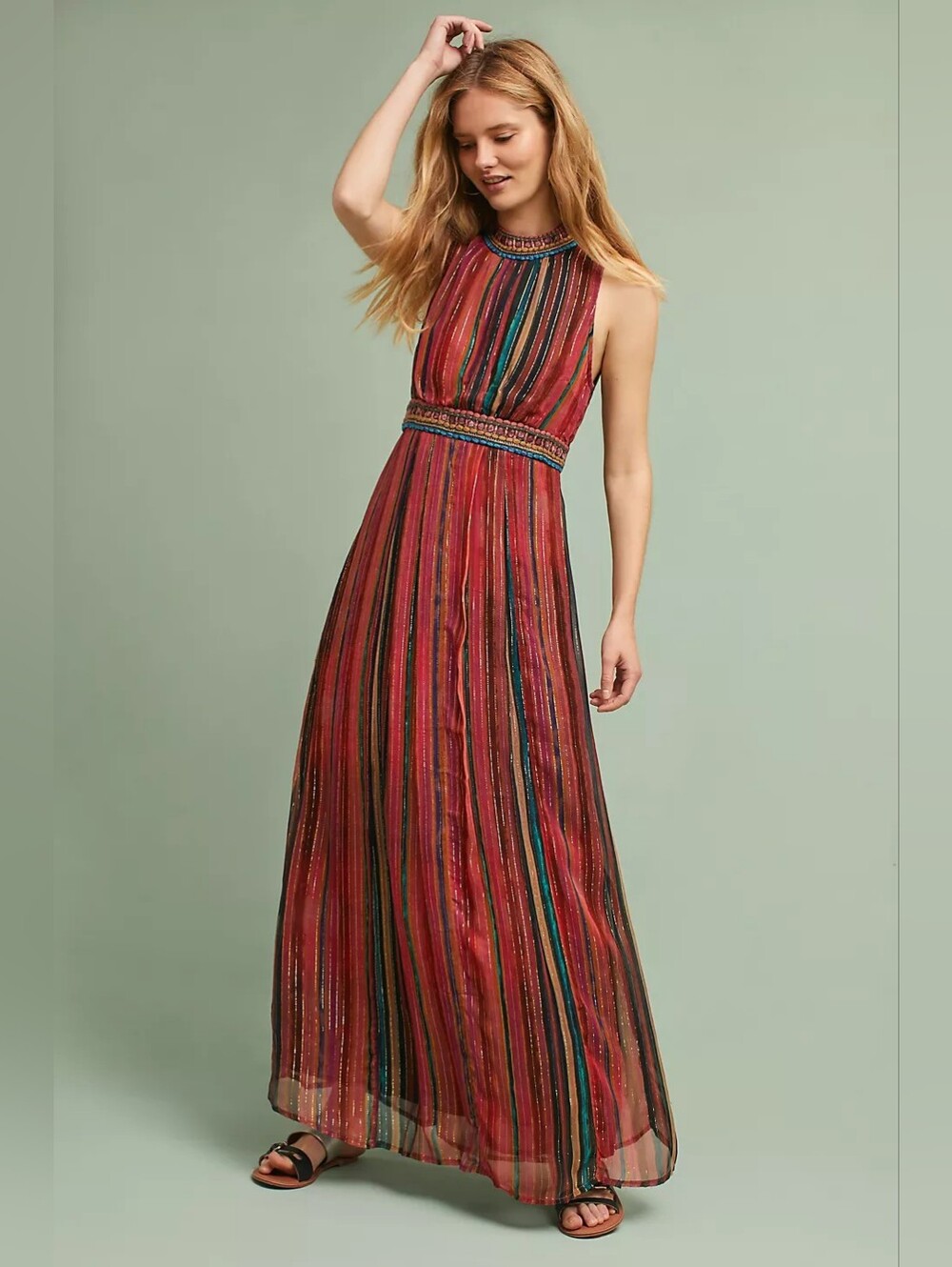 Anthropologie Bl-nk London Artista Metallic Stripe Maxi XS
